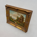 Original Vintage Landscape Oil Painting, Peaceful Countryside Road and Trees Artwork 57×47 cm