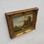Original Vintage Landscape Oil Painting, Peaceful Countryside Road and Trees Artwork 57×47 cm
