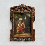 Vintage Genre Painting, European Couple Scene, Romantic Figurative Wall Art, Classical Antique Style Decor, One of a Kind 45x65cm