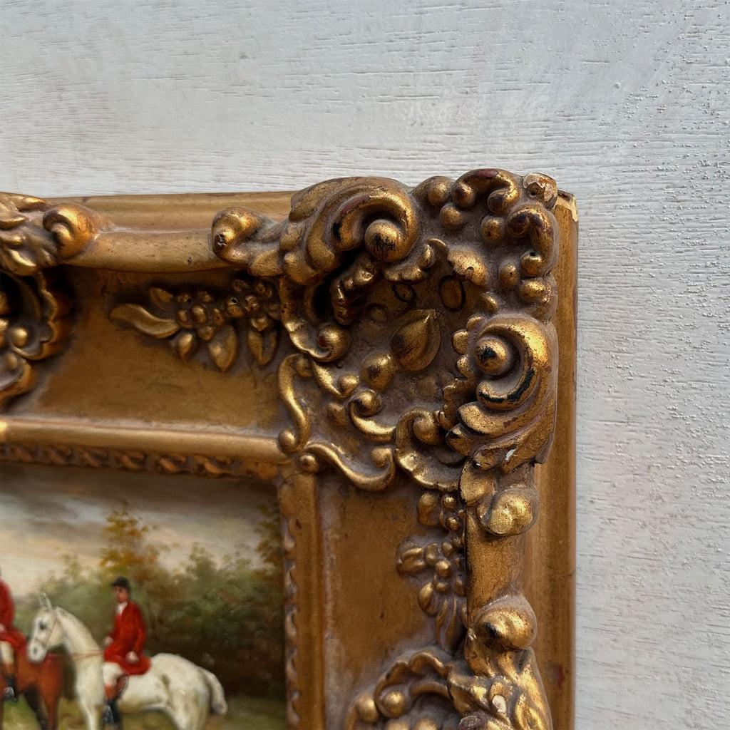 The Hunt at Rest | Signed Robert Caspers | Vintage Equestrian Oil Painting | 19.3×15.4in