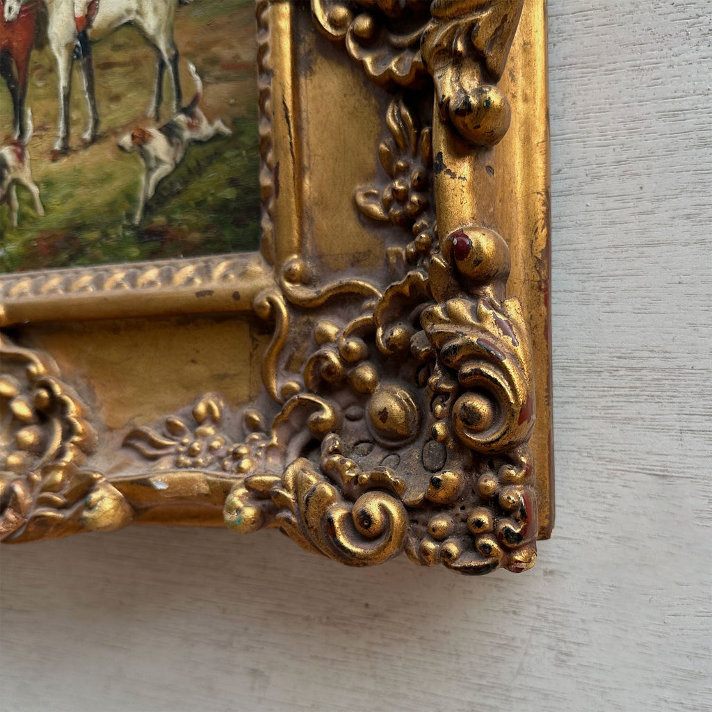 The Hunt at Rest | Signed Robert Caspers | Vintage Equestrian Oil Painting | 19.3×15.4in
