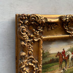The Hunt at Rest | Signed Robert Caspers | Vintage Equestrian Oil Painting | 19.3×15.4in