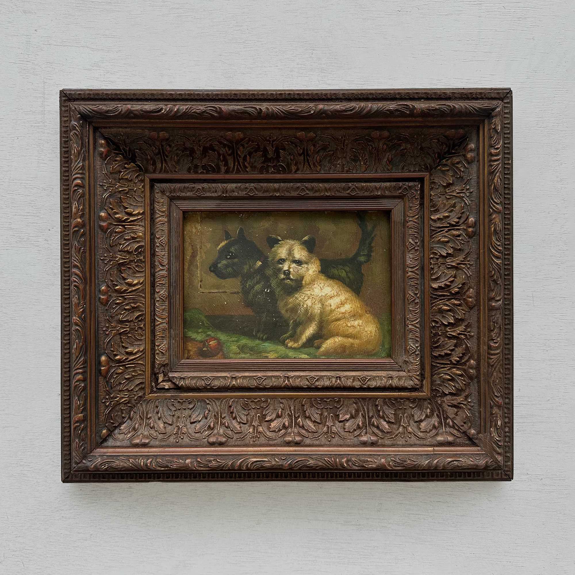 Vintage Dog Portrait Painting, European Puppy Wall Art, Pet Animal Artwork, Classic Antique Style Decor, One of a Kind 36x31cm
