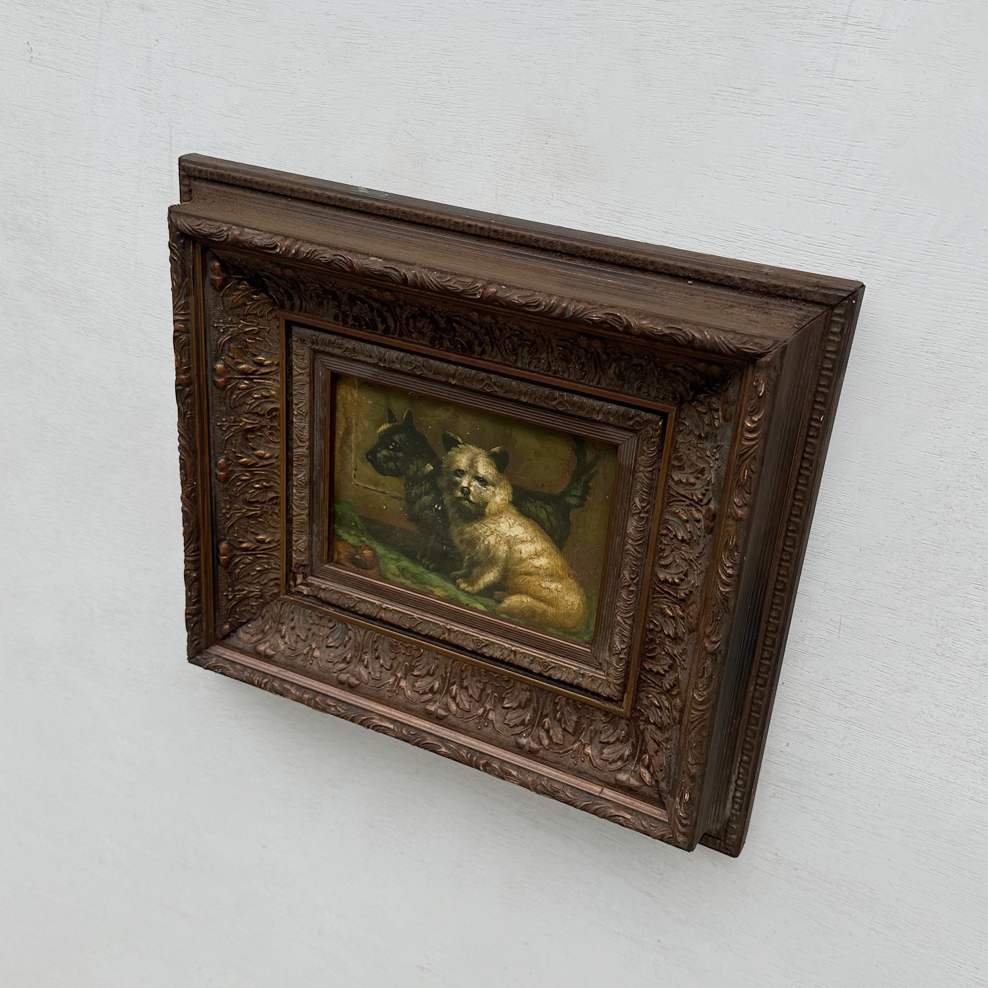 Vintage Dog Portrait Painting, European Puppy Wall Art, Pet Animal Artwork, Classic Antique Style Decor, One of a Kind 36x31cm