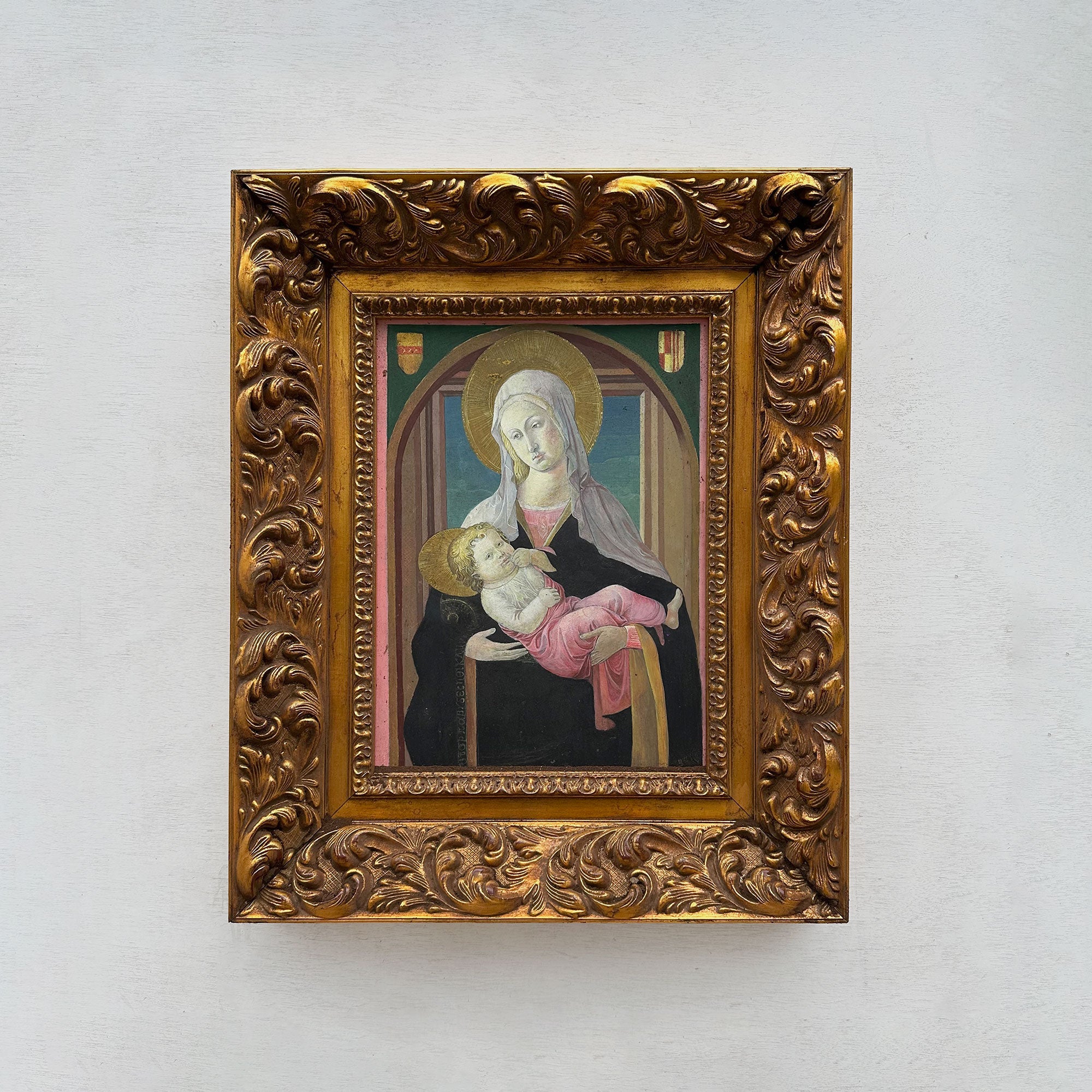 Madonna and Child | Vintage Egg Tempera Reproduction | Ornate Carved Frame | 19.7×23.6in