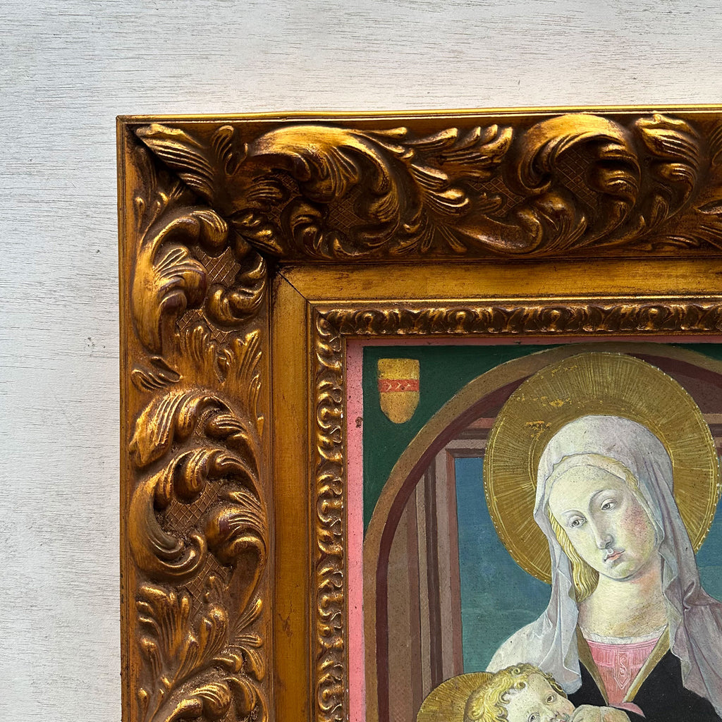 Madonna and Child | Vintage Egg Tempera Reproduction | Ornate Carved Frame | 19.7×23.6in