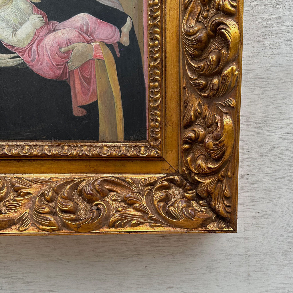 Madonna and Child | Vintage Egg Tempera Reproduction | Ornate Carved Frame | 19.7×23.6in