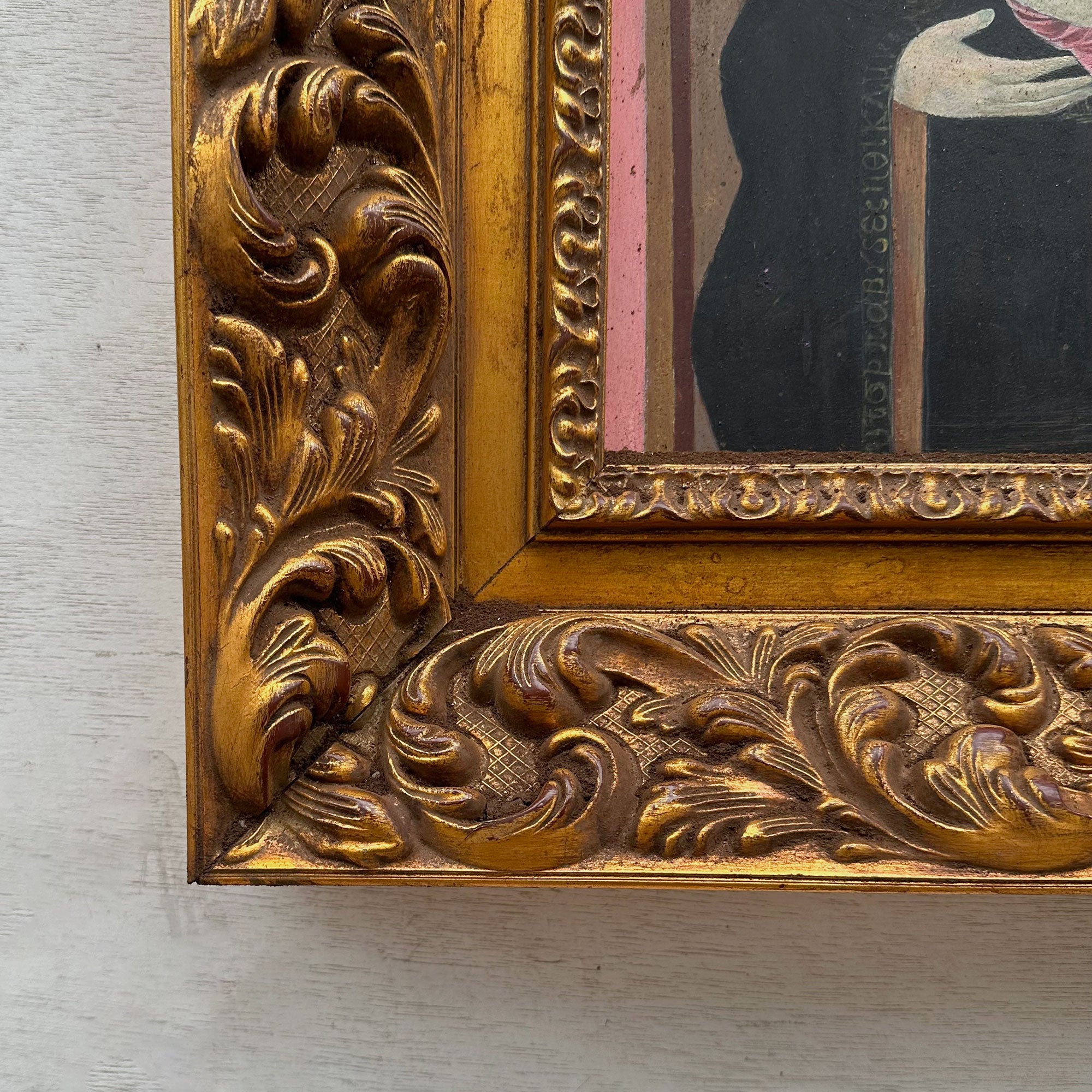 Madonna and Child | Vintage Egg Tempera Reproduction | Ornate Carved Frame | 19.7×23.6in