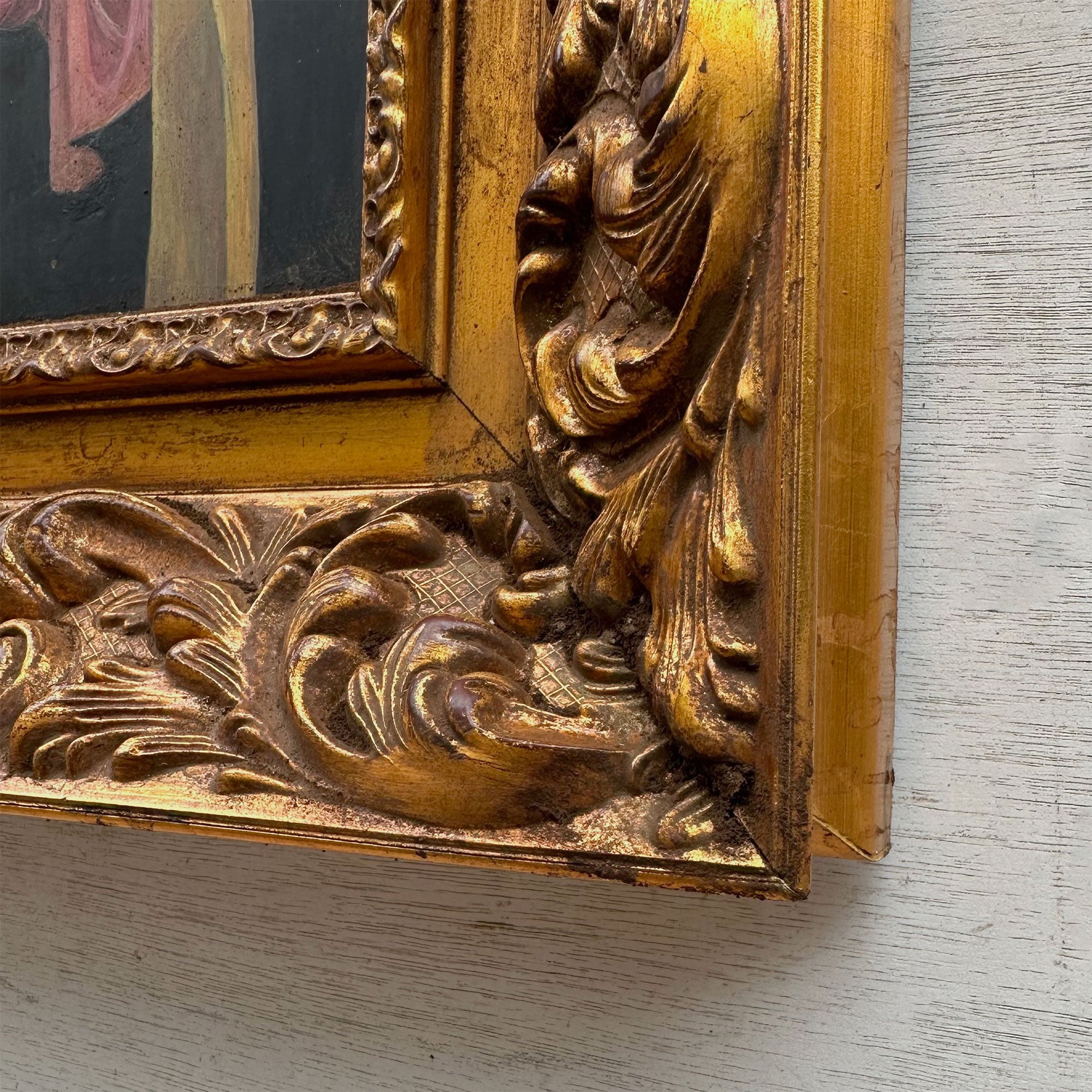 Madonna and Child | Vintage Egg Tempera Reproduction | Ornate Carved Frame | 19.7×23.6in