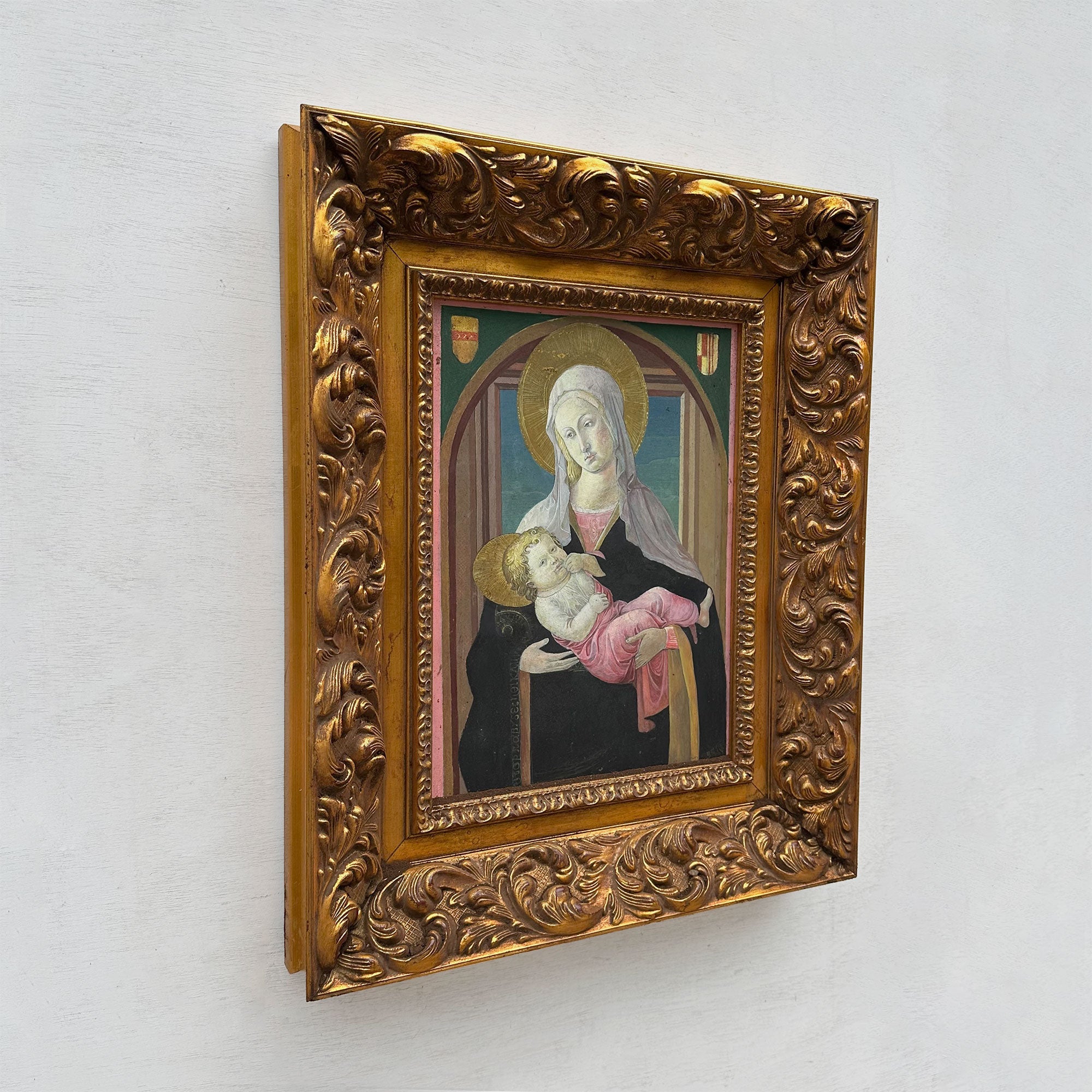 Madonna and Child | Vintage Egg Tempera Reproduction | Ornate Carved Frame | 19.7×23.6in