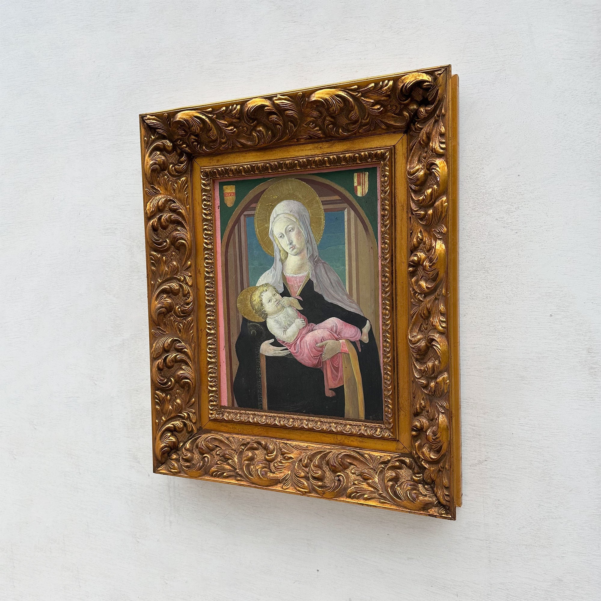 Madonna and Child | Vintage Egg Tempera Reproduction | Ornate Carved Frame | 19.7×23.6in