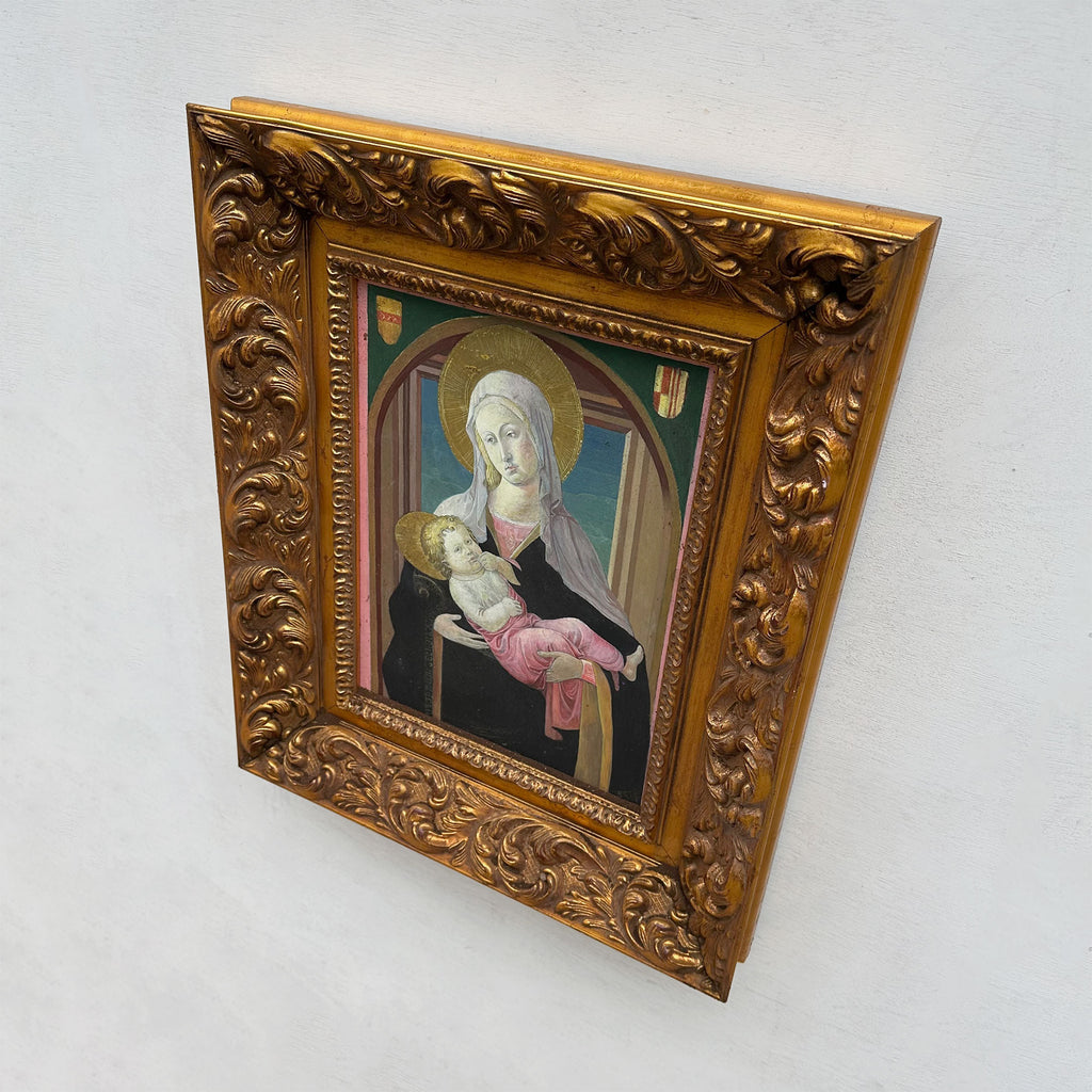Madonna and Child | Vintage Egg Tempera Reproduction | Ornate Carved Frame | 19.7×23.6in