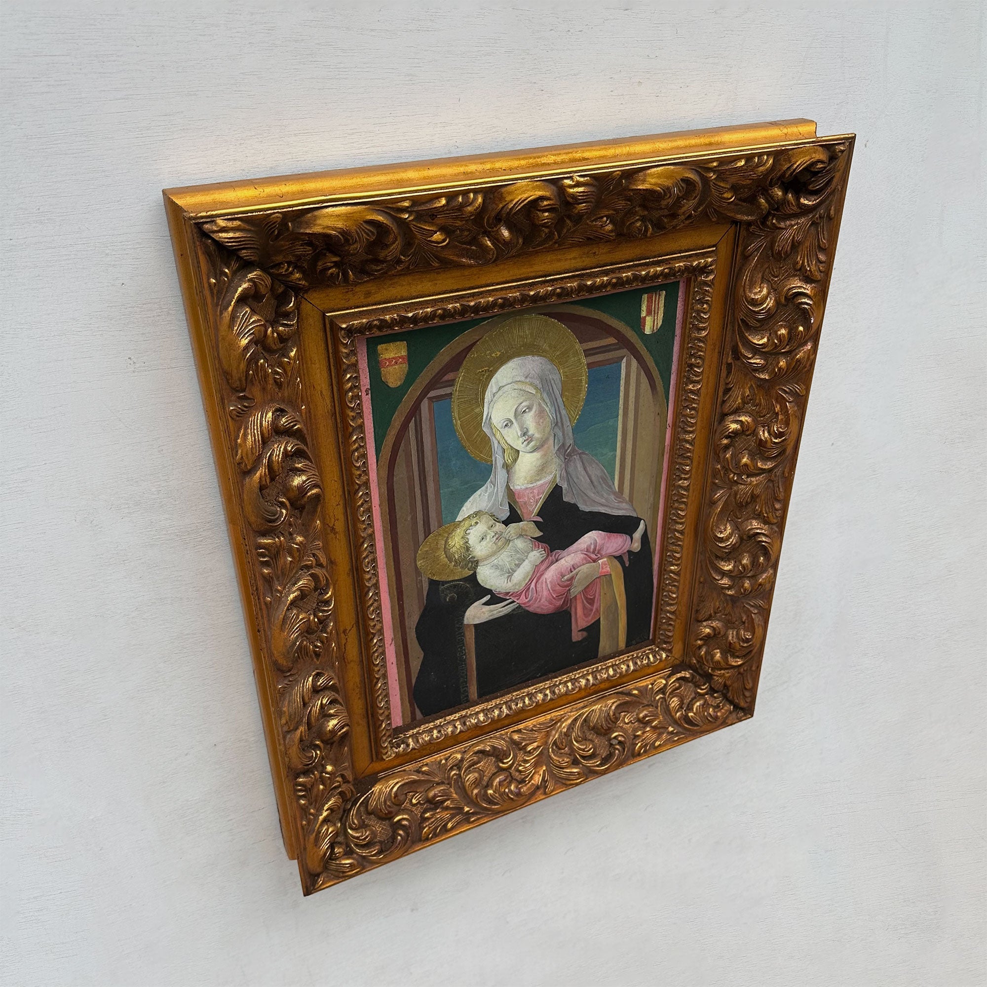 Madonna and Child | Vintage Egg Tempera Reproduction | Ornate Carved Frame | 19.7×23.6in