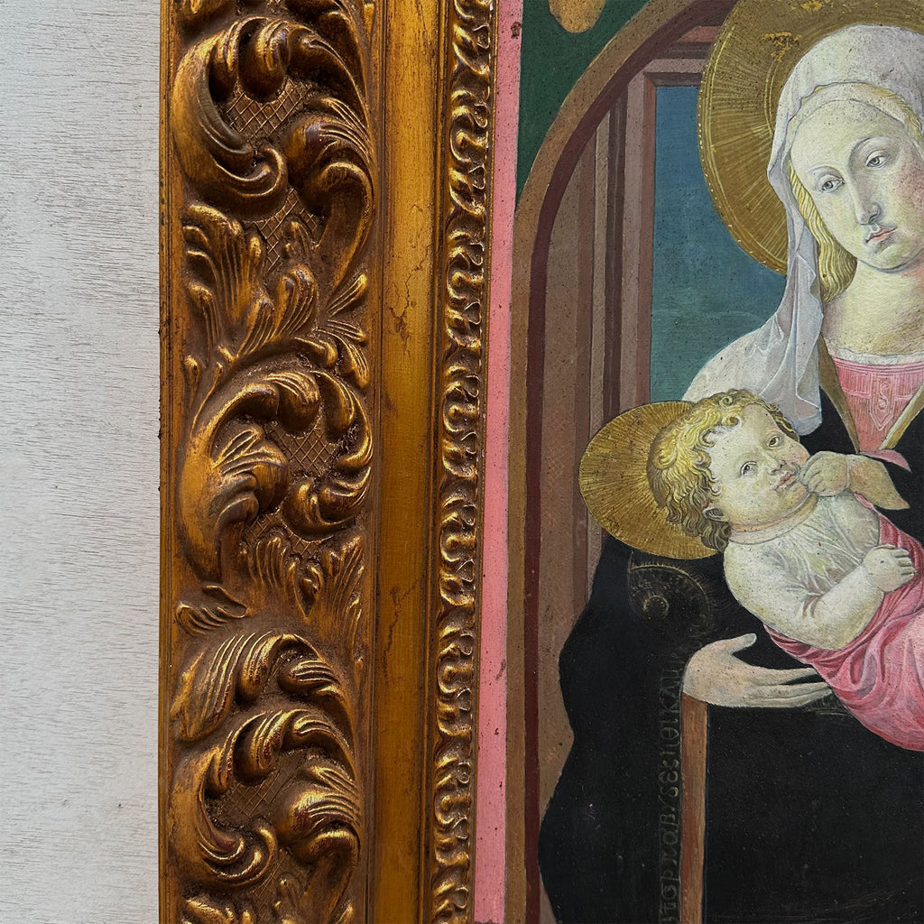 Madonna and Child | Vintage Egg Tempera Reproduction | Ornate Carved Frame | 19.7×23.6in