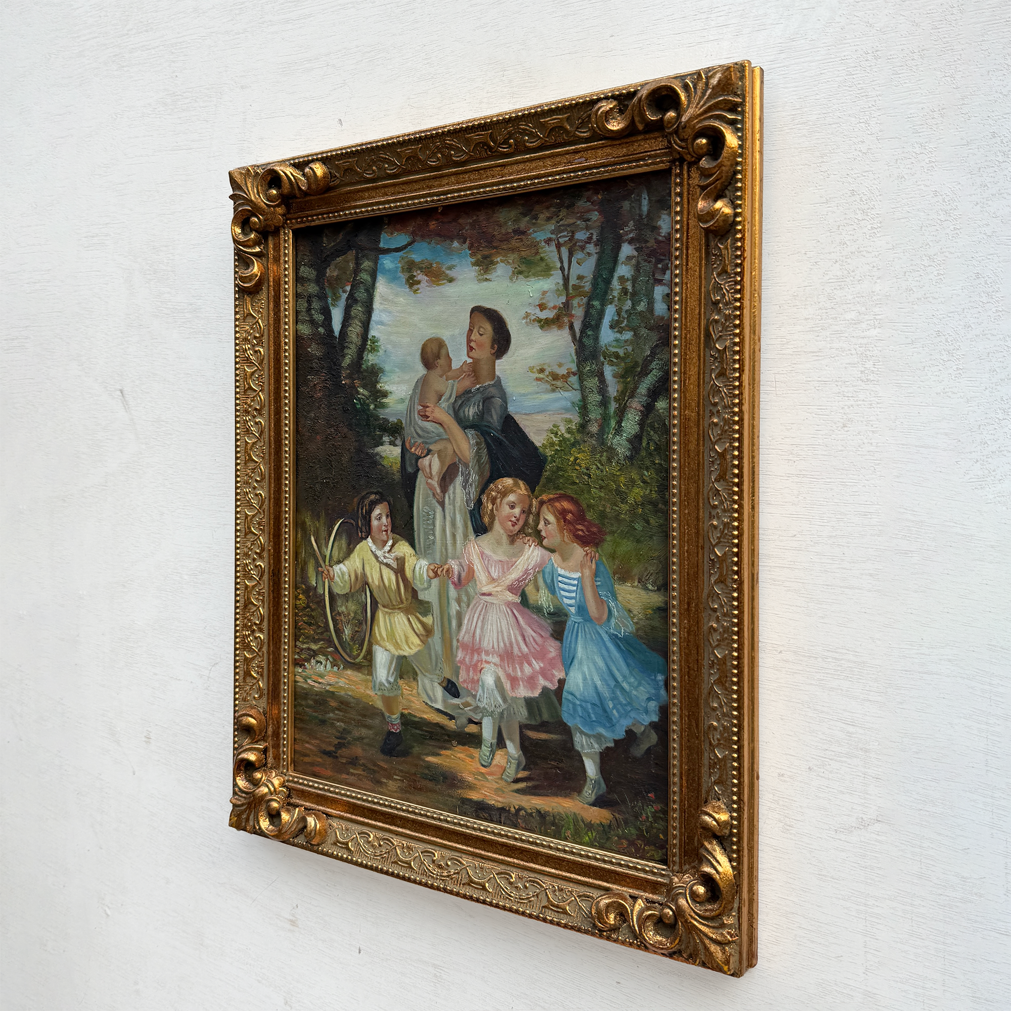 Warm Mother and Child Scene, European Vintage Portrait Art, Classical Figurative Oil Painting（15.0 × 18.9 in）
