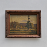 23.2 × 18.5in Original Vintage Landscape Oil Painting, Classical Countryside Scene with Rustic Wooden Frame