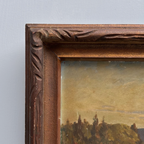 23.2 × 18.5in Original Vintage Landscape Oil Painting, Classical Countryside Scene with Rustic Wooden Frame