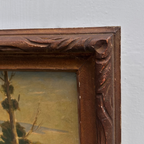 23.2 × 18.5in Original Vintage Landscape Oil Painting, Classical Countryside Scene with Rustic Wooden Frame