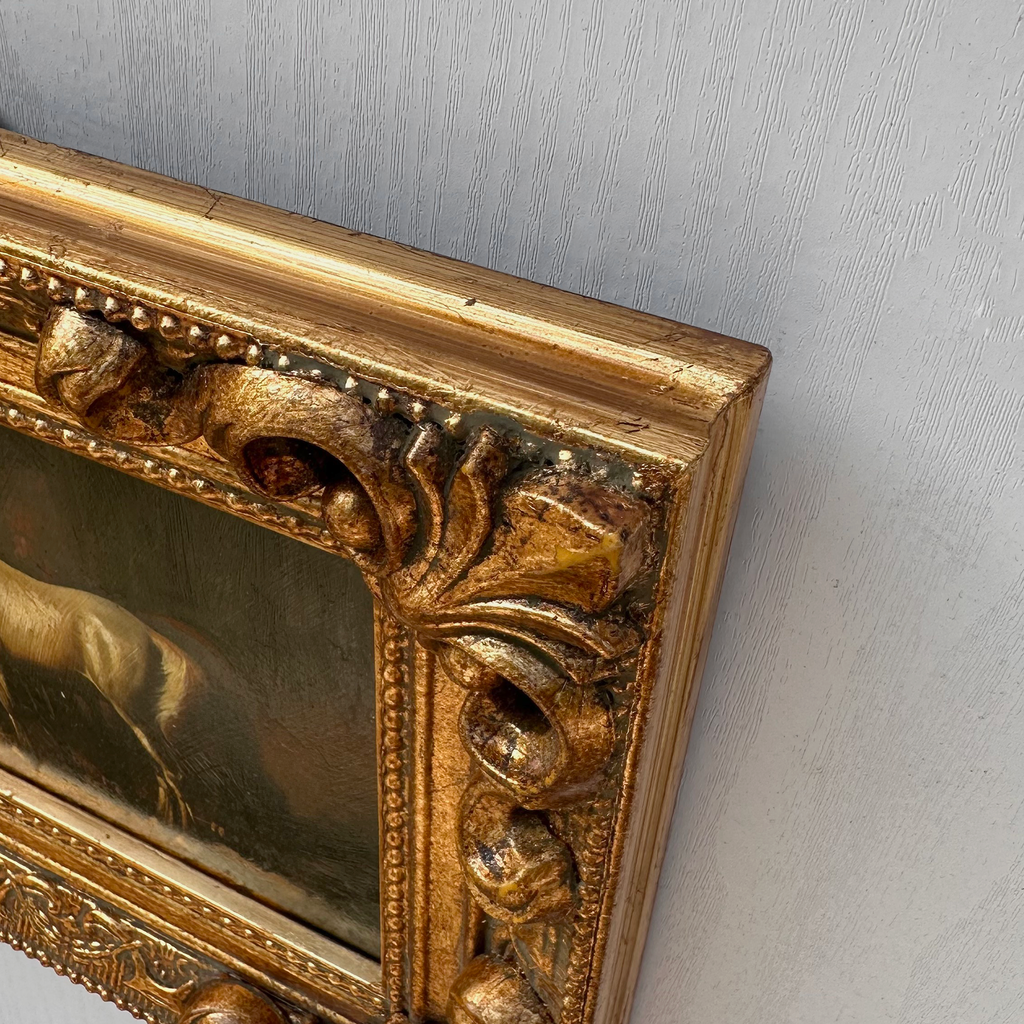 Vintage Horse Oil Painting | Baroque Carved Gold Frame | Mid-20th Century Artwork 26x21cm
