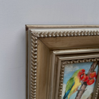 Original Hand Painted Parrot Artwork, Classical Bird Painting with Vintage Frame