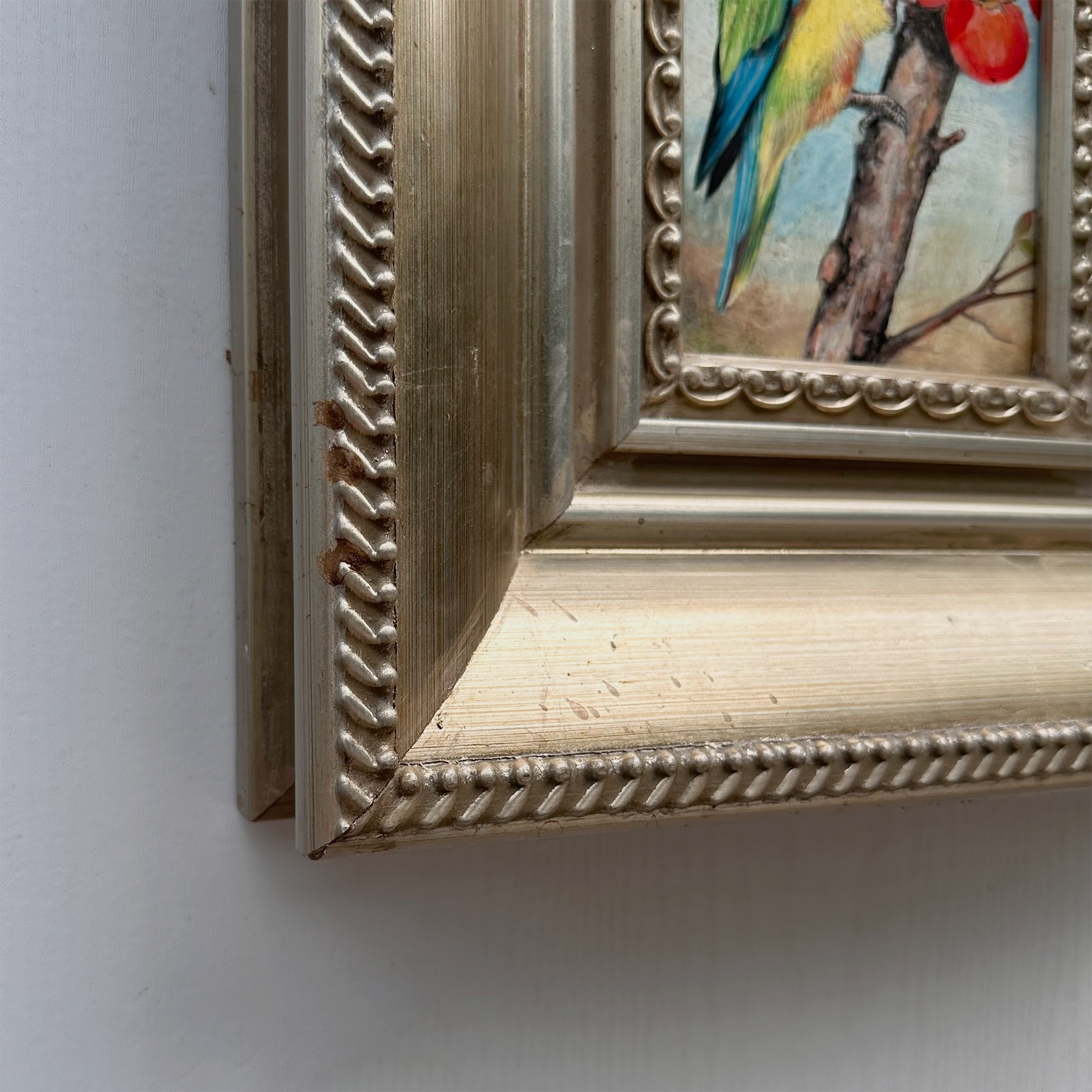 Original Hand Painted Parrot Artwork, Classical Bird Painting with Vintage Frame