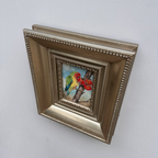 Original Hand Painted Parrot Artwork, Classical Bird Painting with Vintage Frame