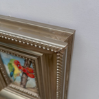 Original Hand Painted Parrot Artwork, Classical Bird Painting with Vintage Frame
