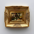 Original Vintage European Rural Poultry Oil Painting from the 1950s, Ornate Baroque Gilded Crackle Finish Frame Included
