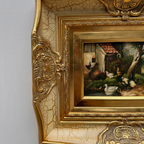 Original Vintage European Rural Poultry Oil Painting from the 1950s, Ornate Baroque Gilded Crackle Finish Frame Included