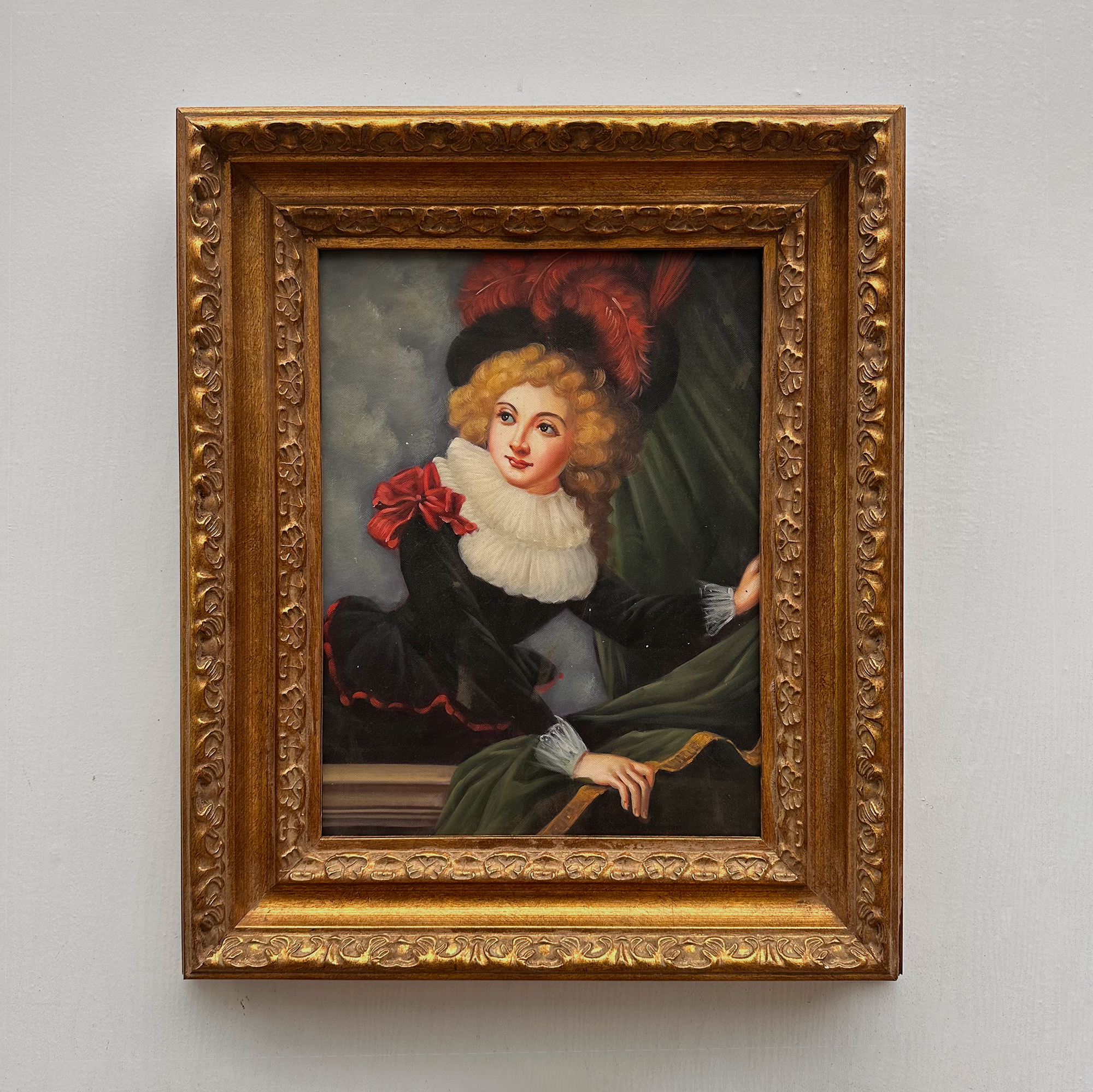 Vintage Gilded Carved Frame | Lady Portrait Hand-Painted Oil Painting 48x58cm