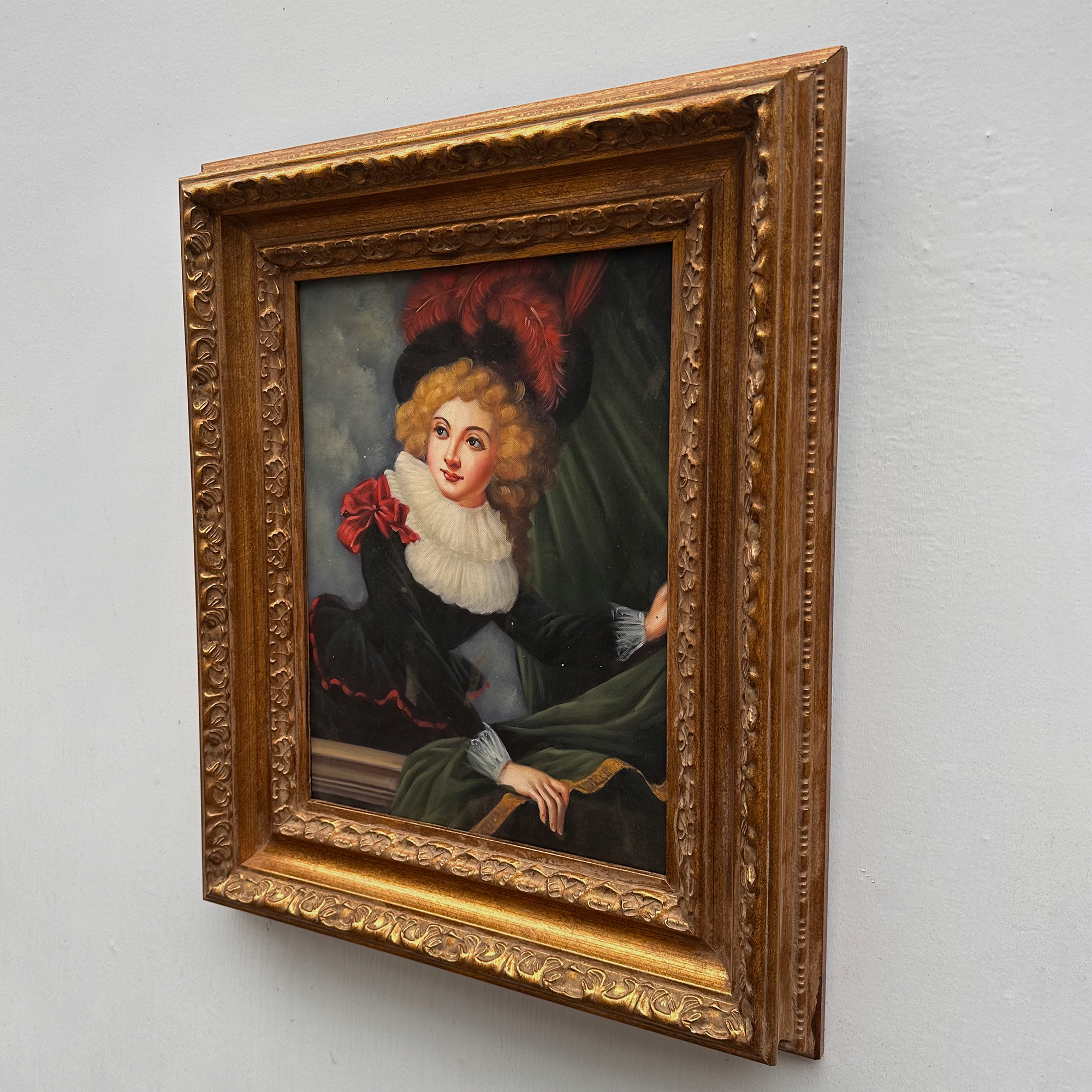 Vintage Gilded Carved Frame | Lady Portrait Hand-Painted Oil Painting 48x58cm