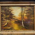Original Oil Painting – Classical European Forest Stream Landscape, Hand-Painted on Wood Panel with Antique Ornate Baroque Solid Wood Frame