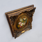 Original Rose Oil Painting, Oval Canvas with Ornate 3D Integrated Molding Baroque Gilded Frame
