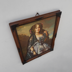 Vintage Lady Portrait Hand-Painted Oil Painting | European Noblewoman Art | Solid Wood Frame 32x39cm