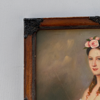Vintage Victorian Lady Hand-Painted Oil Painting | Romantic Female Portrait Theme | Solid Wood Carved Frame 32x39cm