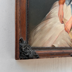 Vintage Victorian Lady Hand-Painted Oil Painting | Romantic Female Portrait Theme | Solid Wood Carved Frame 32x39cm