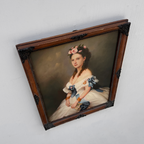 Vintage Victorian Lady Hand-Painted Oil Painting | Romantic Female Portrait Theme | Solid Wood Carved Frame 32x39cm