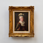 Vintage Lady Portrait Hand-Painted Oil Painting | Luxurious Carved Gold Frame | One of a Kind 42x51cm