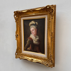 Vintage Lady Portrait Hand-Painted Oil Painting | Luxurious Carved Gold Frame | One of a Kind 42x51cm