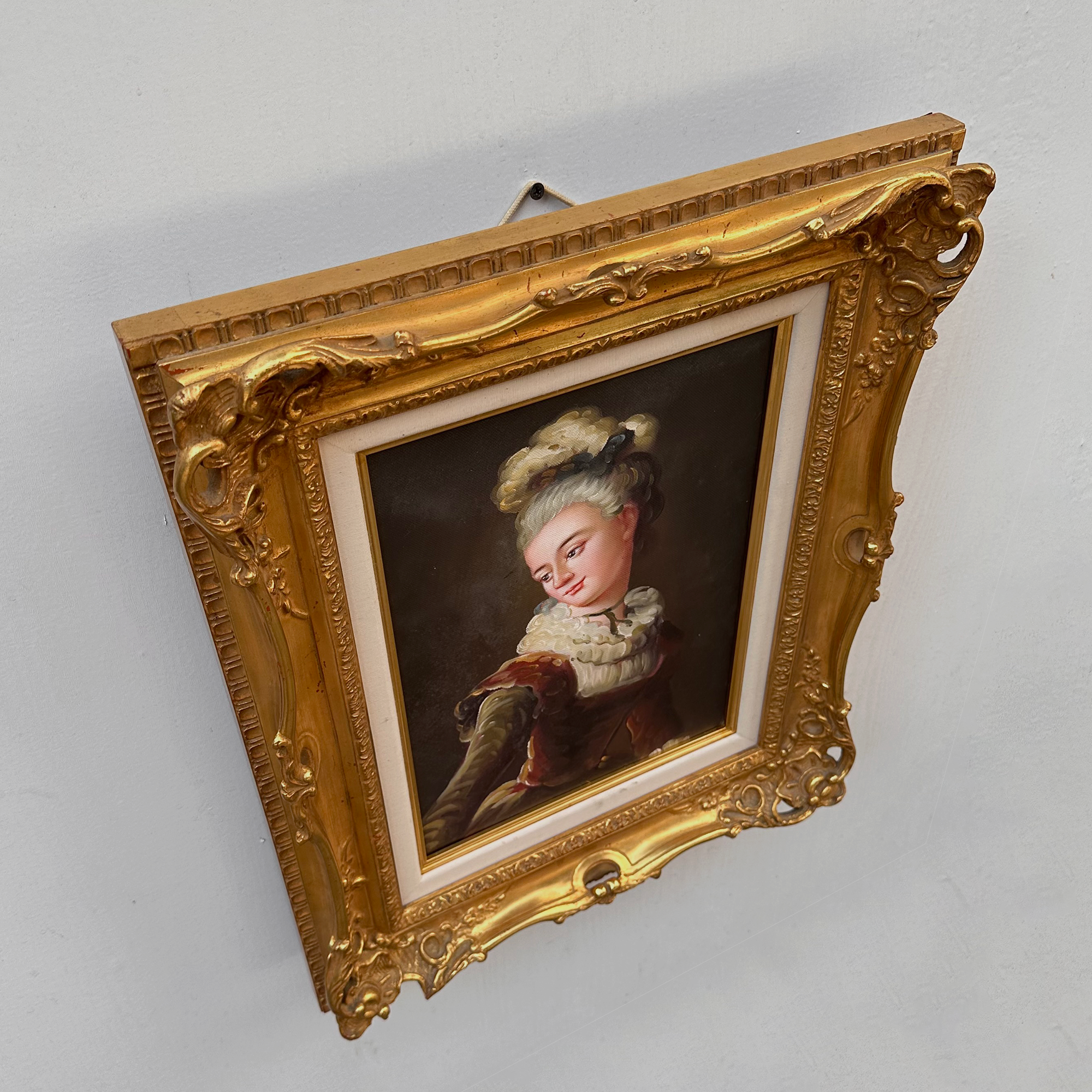 Vintage Lady Portrait Hand-Painted Oil Painting | Luxurious Carved Gold Frame | One of a Kind 42x51cm