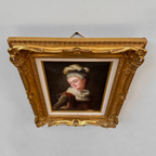 Vintage Lady Portrait Hand-Painted Oil Painting | Luxurious Carved Gold Frame | One of a Kind 42x51cm