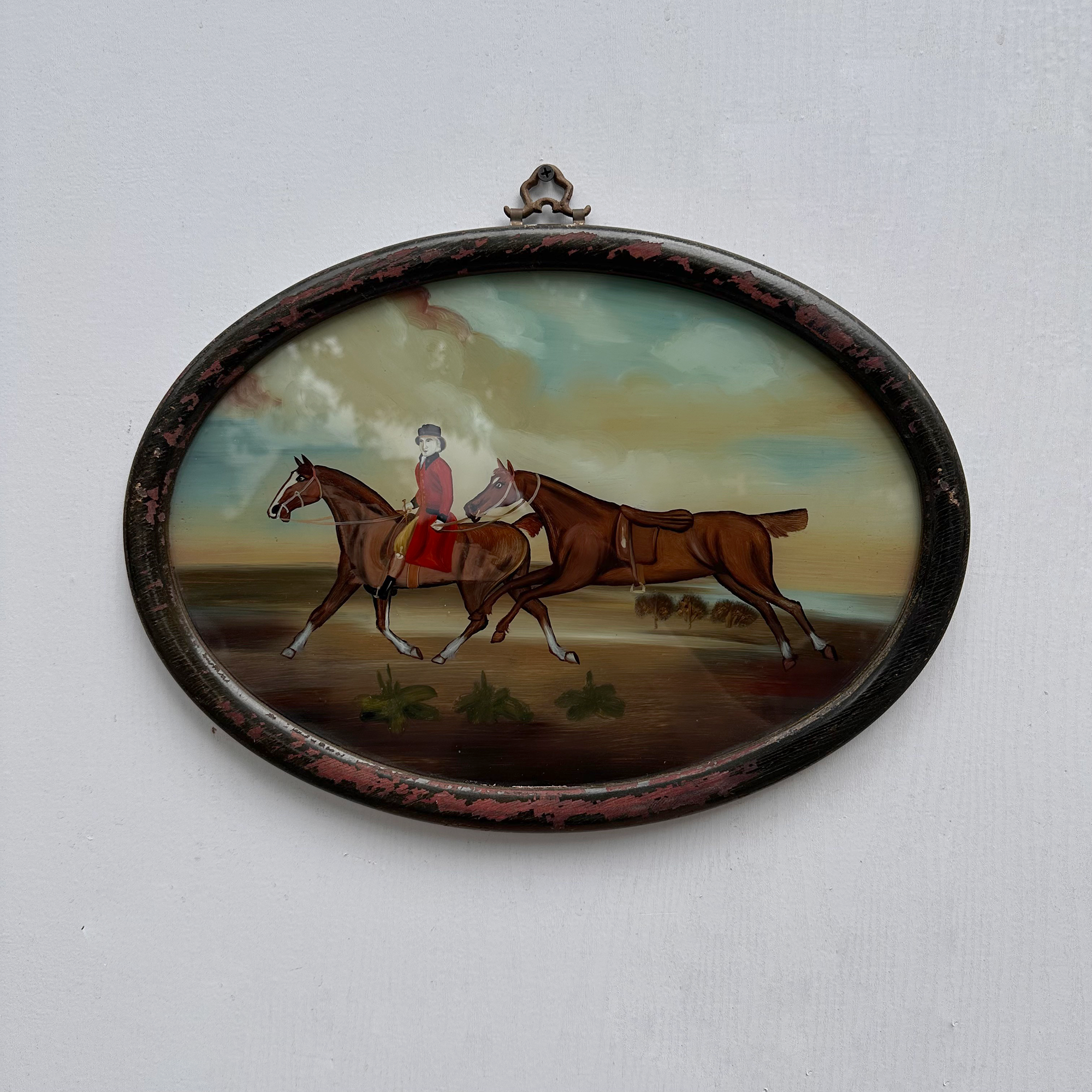 Vintage 1960s English Equestrian Oil Painting – Red-Coated Rider&nbsp
