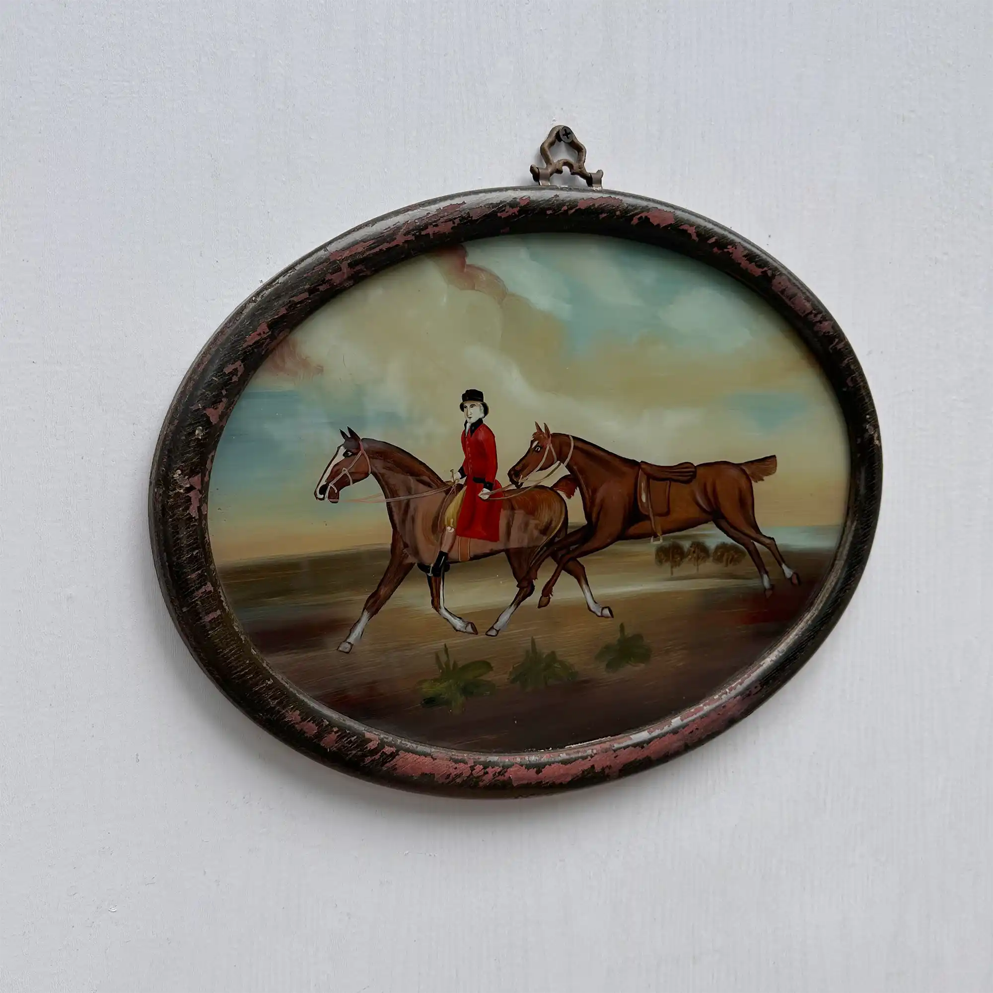 English Equestrian Oil Painting | Red-Coated Rider on Horseback | Original circa 1975 | 40×29cm