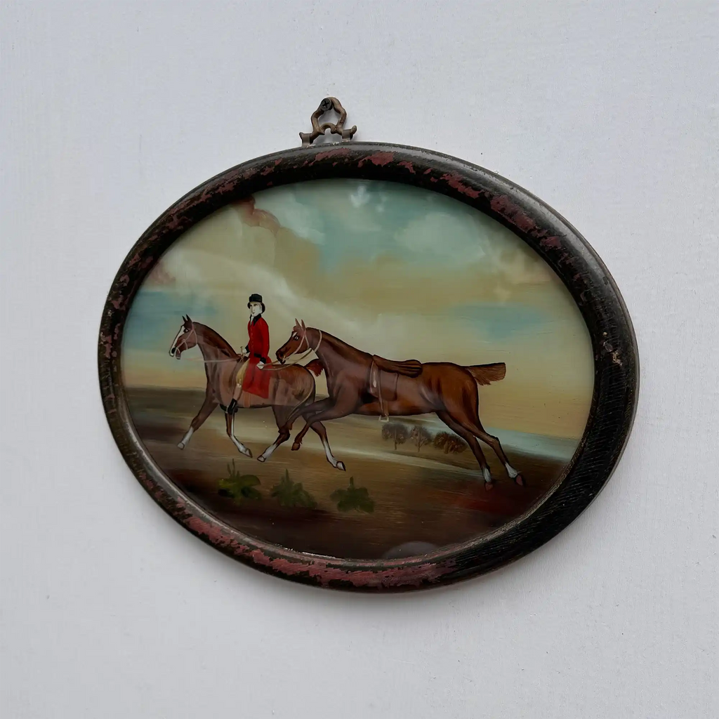 English Equestrian Oil Painting | Red-Coated Rider on Horseback | Original circa 1975 | 40×29cm