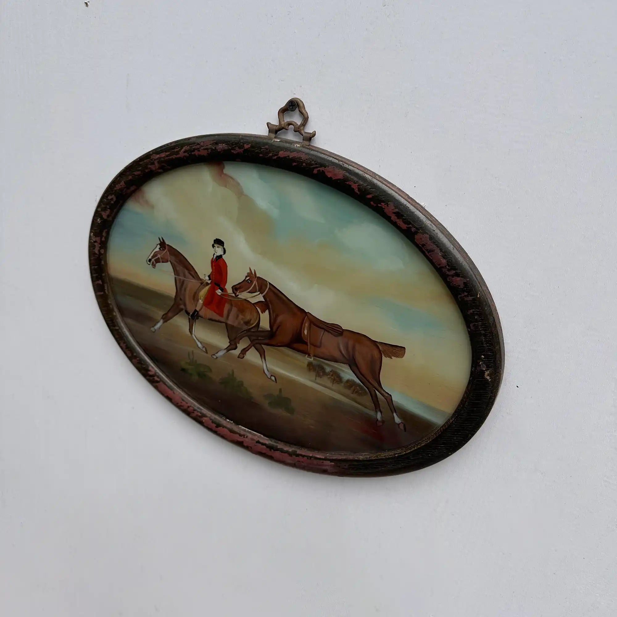 English Equestrian Oil Painting | Red-Coated Rider on Horseback | Original circa 1975 | 40×29cm