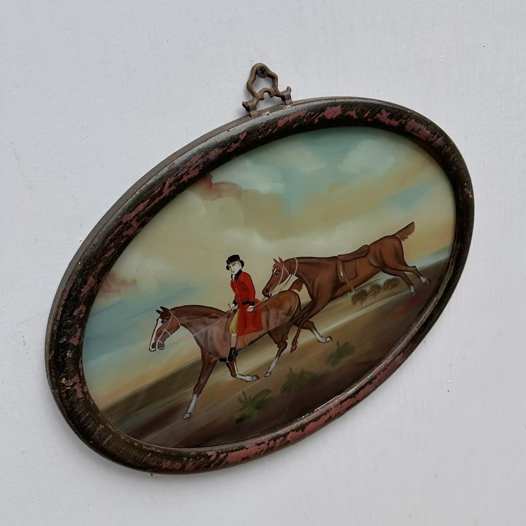 English Equestrian Oil Painting | Red-Coated Rider on Horseback | Original circa 1975 | 40×29cm