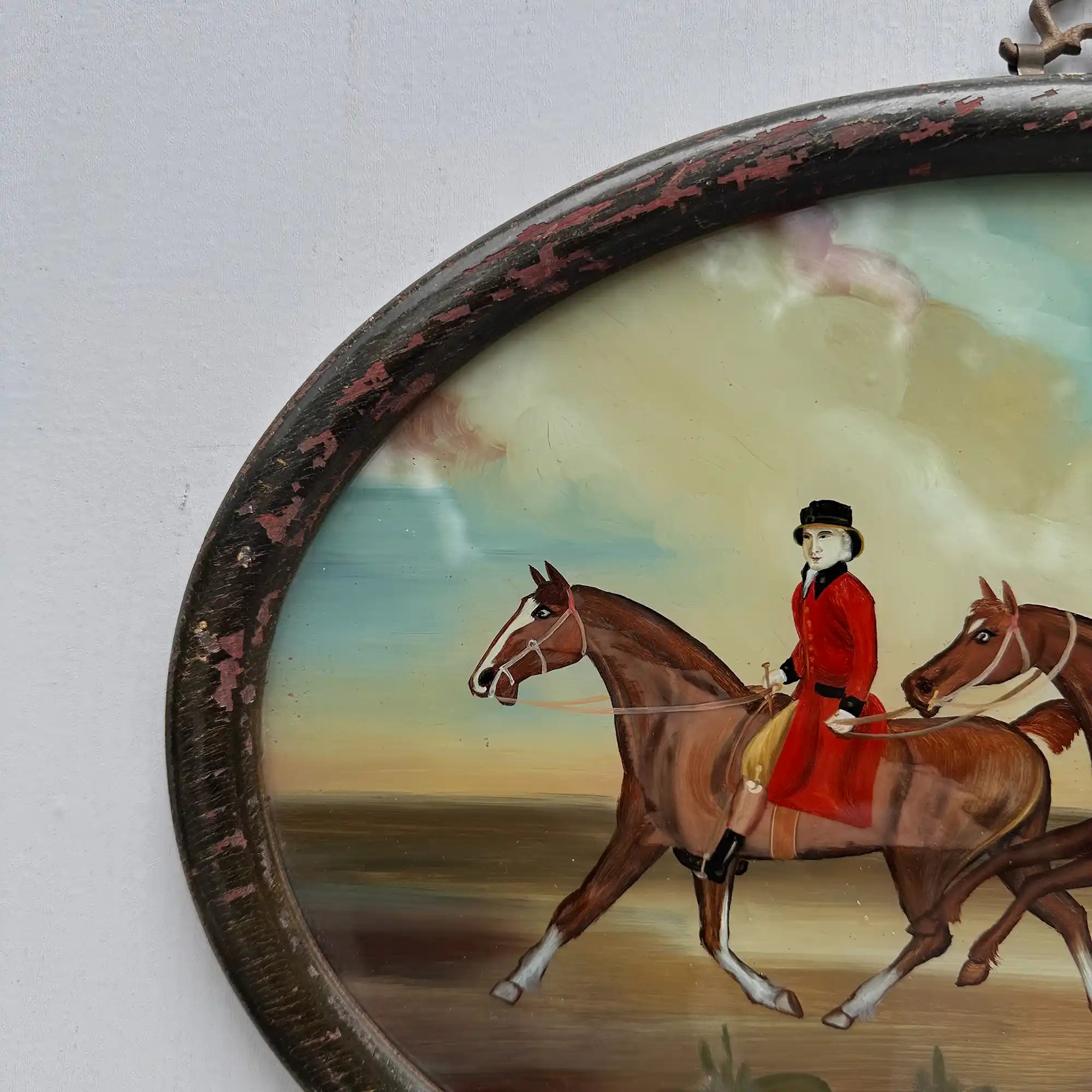 English Equestrian Oil Painting | Red-Coated Rider on Horseback | Original circa 1975 | 40×29cm