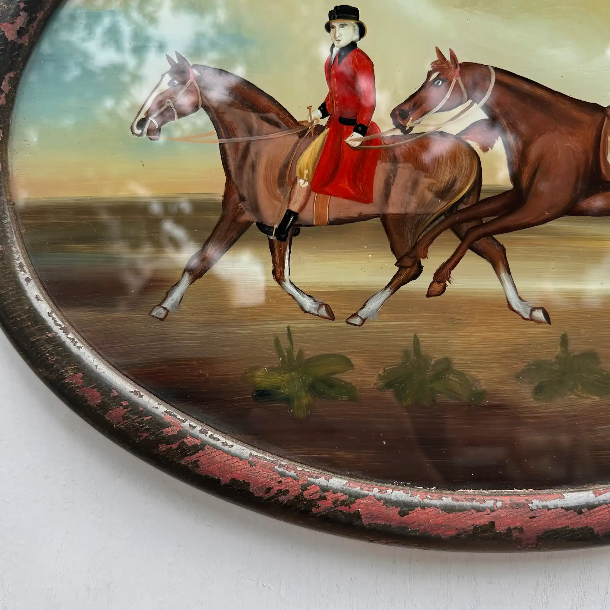 English Equestrian Oil Painting | Red-Coated Rider on Horseback | Original circa 1975 | 40×29cm