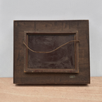 Original Barbizon Style Moody Landscape Hand-Painted Oil Painting in Burgundy Velvet Shadow Box with Scalloped Gold Frame