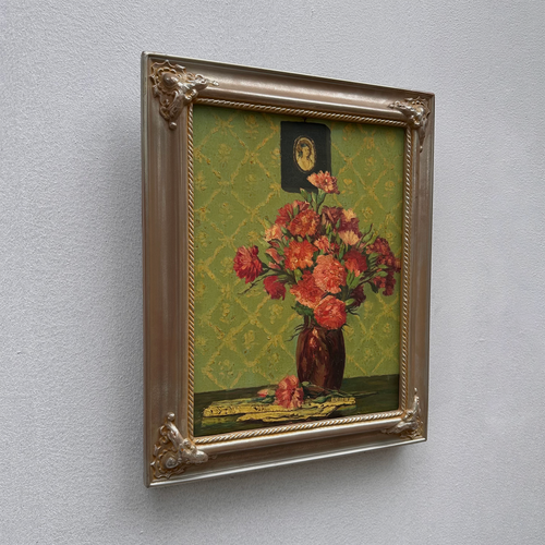 Original Hand-Painted French Vintage Carnation Still Life Oil Painting, 40x49cm